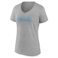 T-shirt à col en V basique Fanatics Heather Grey North Carolina Tar Heels pour femmes