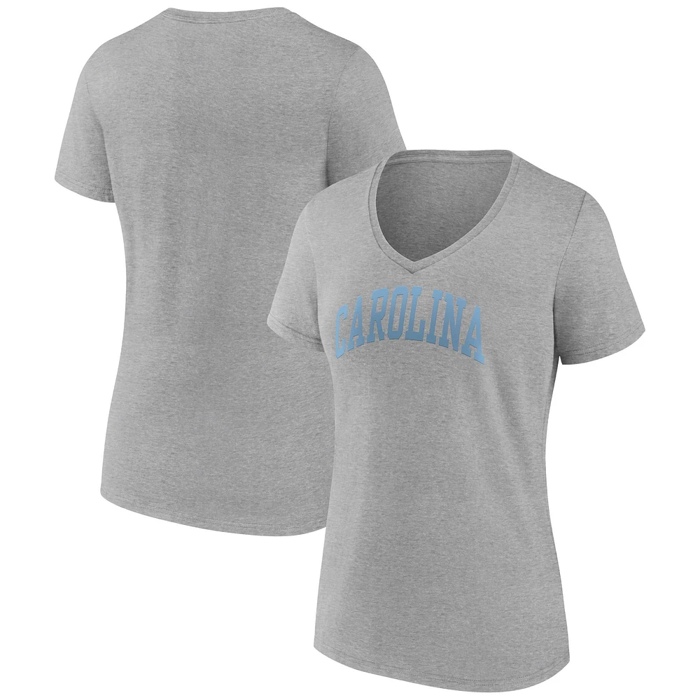 T-shirt à col en V basique Fanatics Heather Grey North Carolina Tar Heels pour femmes