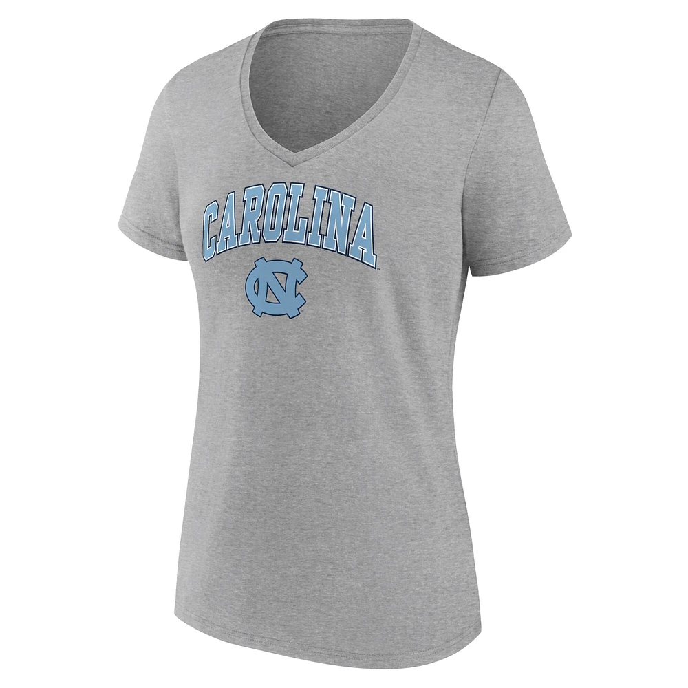 T-shirt à col en V pour femmes Fanatics Heather Grey North Carolina Tar Heels Campus