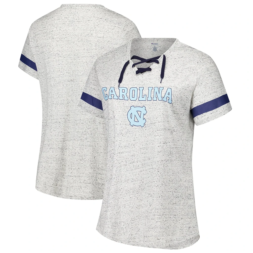 T-shirt à lacets et col en V grande taille pour femmes Fanatics Heather Gray North Carolina Tar Heels