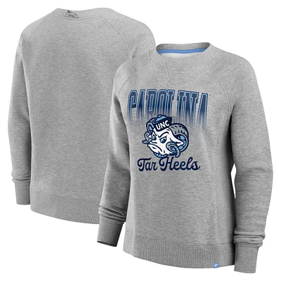 Women's Fanatics Heather Gray North Carolina Tar Heels Training Camp Hit Hard Fleece Pullover Sweatshirt