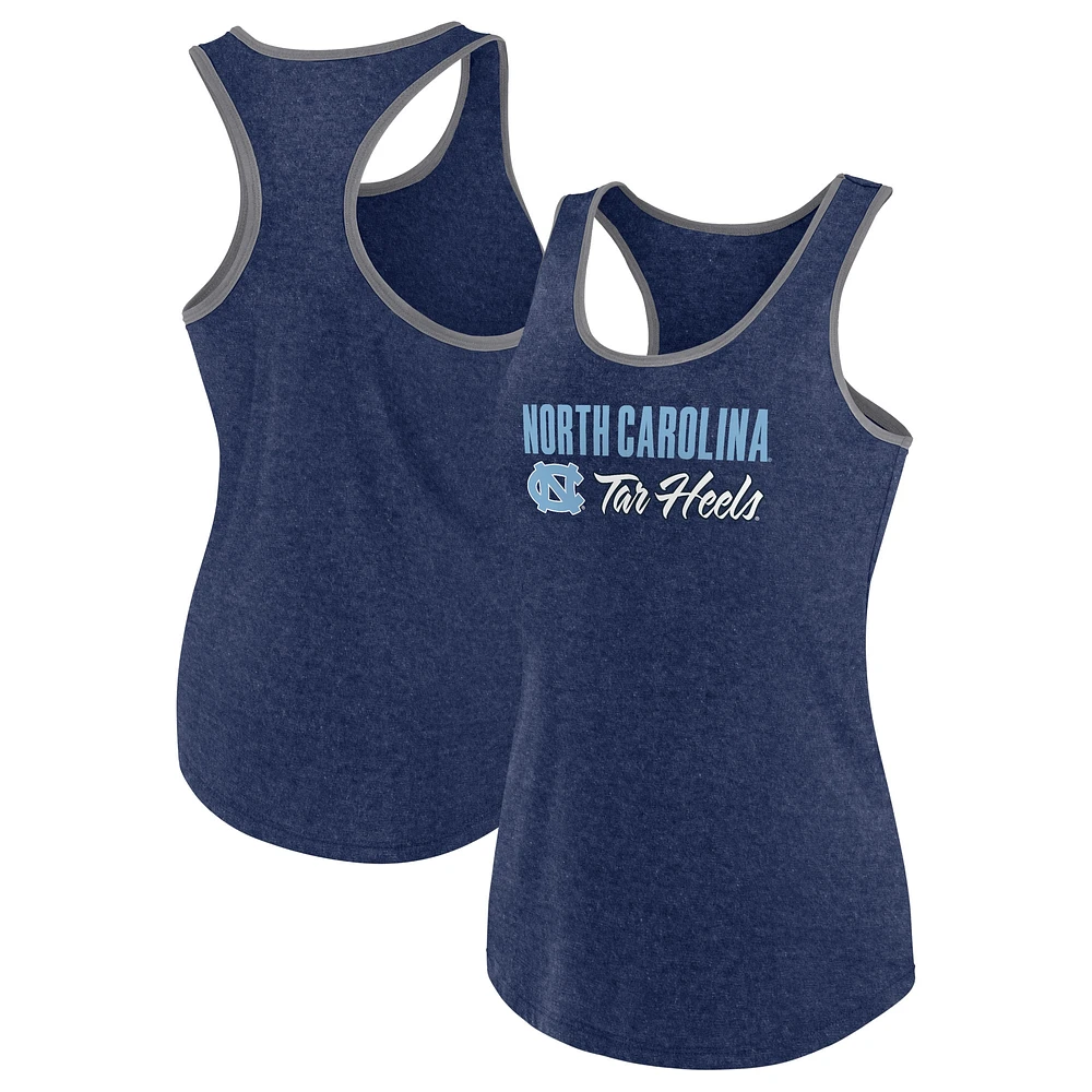 Women's Fanatics Heather Navy North Carolina Tar Heels Fuel Racerback Tank Top