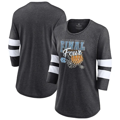Fanatics Heathered Charcoal North Carolina Tar Heels 2022 NCAA Tournoi de basket-ball masculin March Madness Final Four Banners T-shirt vintage à manches 3/4 et col rond