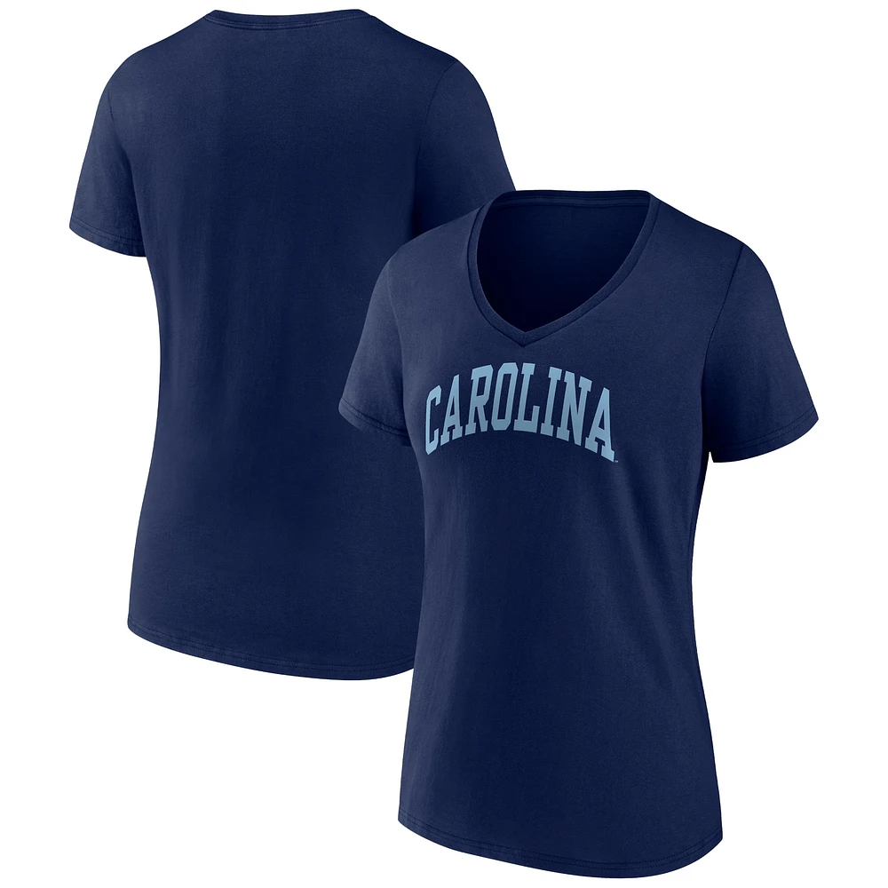 Women's Fanatics Navy North Carolina Tar Heels Basic Arch V-Neck T-Shirt