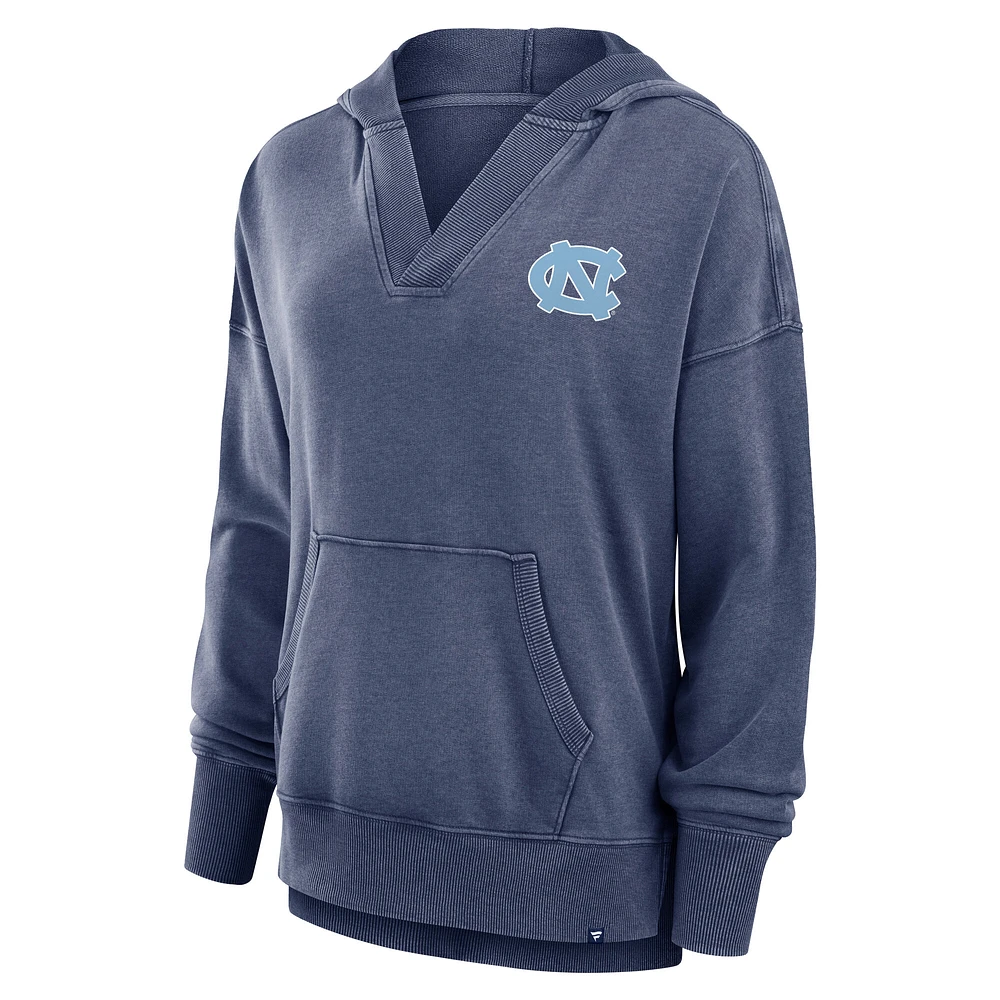 Women's Fanatics  Navy North Carolina Tar Heels Initiative Snow Wash French Terry V-Neck Pullover Hoodie