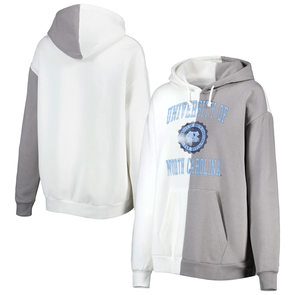 Sweat à capuche fendu Gameday Couture North Carolina Tar Heels gris/blanc pour femme