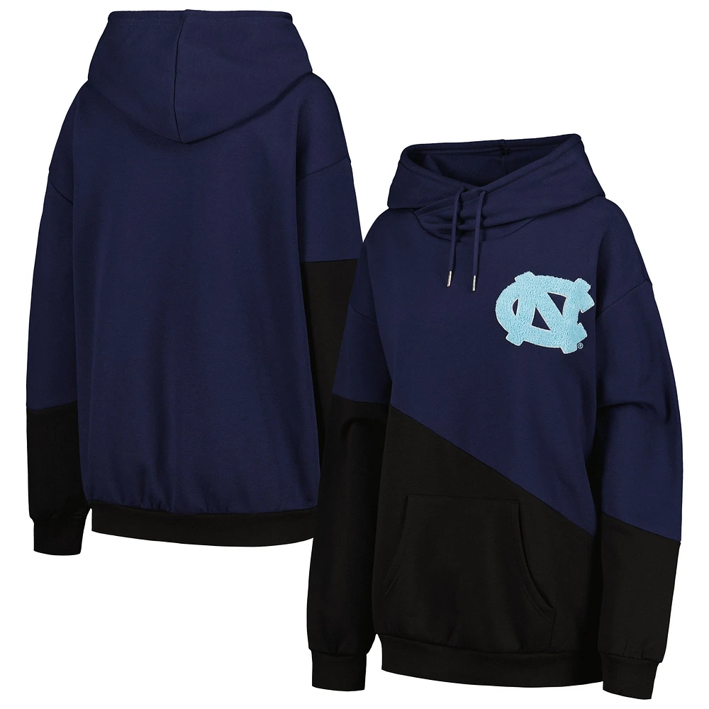 Women's Gameday Couture Navy/Black North Carolina Tar Heels Matchmaker Diagonal Cowl Pullover Hoodie