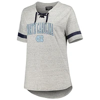 Women's Heather Gray North Carolina Tar Heels Plus Lace-Up T-Shirt