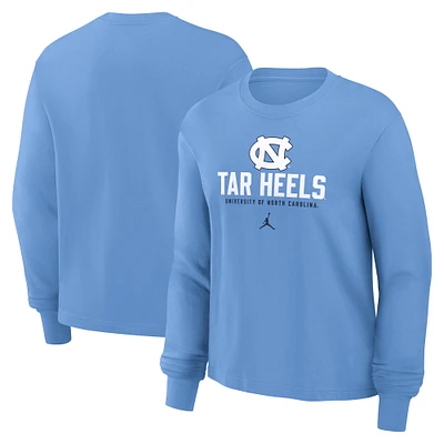 T-shirt carré à manches longues Jordan Brand Carolina Blue North Tar Heels Primetime University pour femme