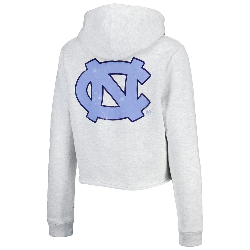 Women's League Collegiate Wear Ash North Carolina Tar Heels 2-Hit 1636 Cropped Pullover Hoodie