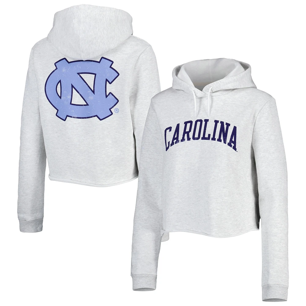 Women's League Collegiate Wear Ash North Carolina Tar Heels 2-Hit 1636 Cropped Pullover Hoodie