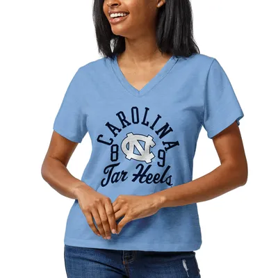 North Carolina Tar Heels League Collegiate Wear Women's Wordmark Intramural Boyfriend V-Neck T-Shirt - Heathered Blue