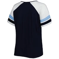 Women's Navy North Carolina Tar Heels Plus Arch Raglan Notch Neck T-Shirt