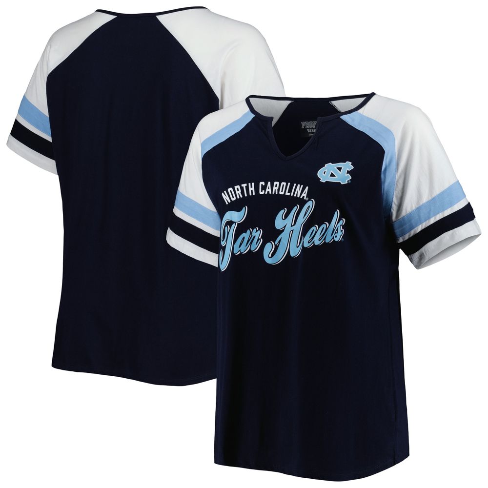 Women's Navy North Carolina Tar Heels Plus Arch Raglan Notch Neck T-Shirt