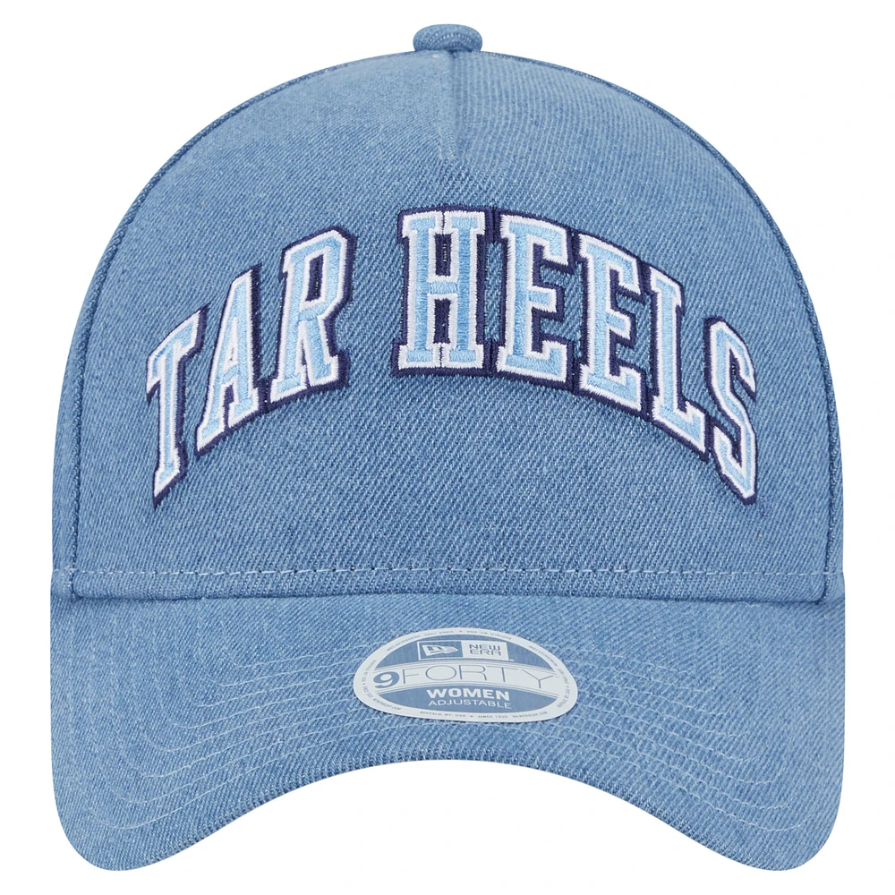 Casquette ajustable New Era en denim pour femme, modèle A-Frame 9FORTY, des Tar Heels de Caroline du Nord
