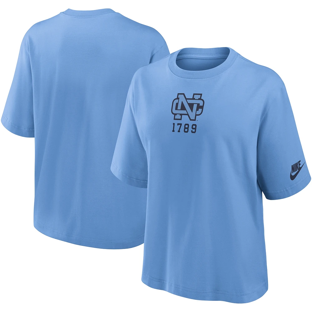 T-shirt Nike bleu Carolina pour femme des Tar Heels de Caroline du Nord Boxy Legacy Established