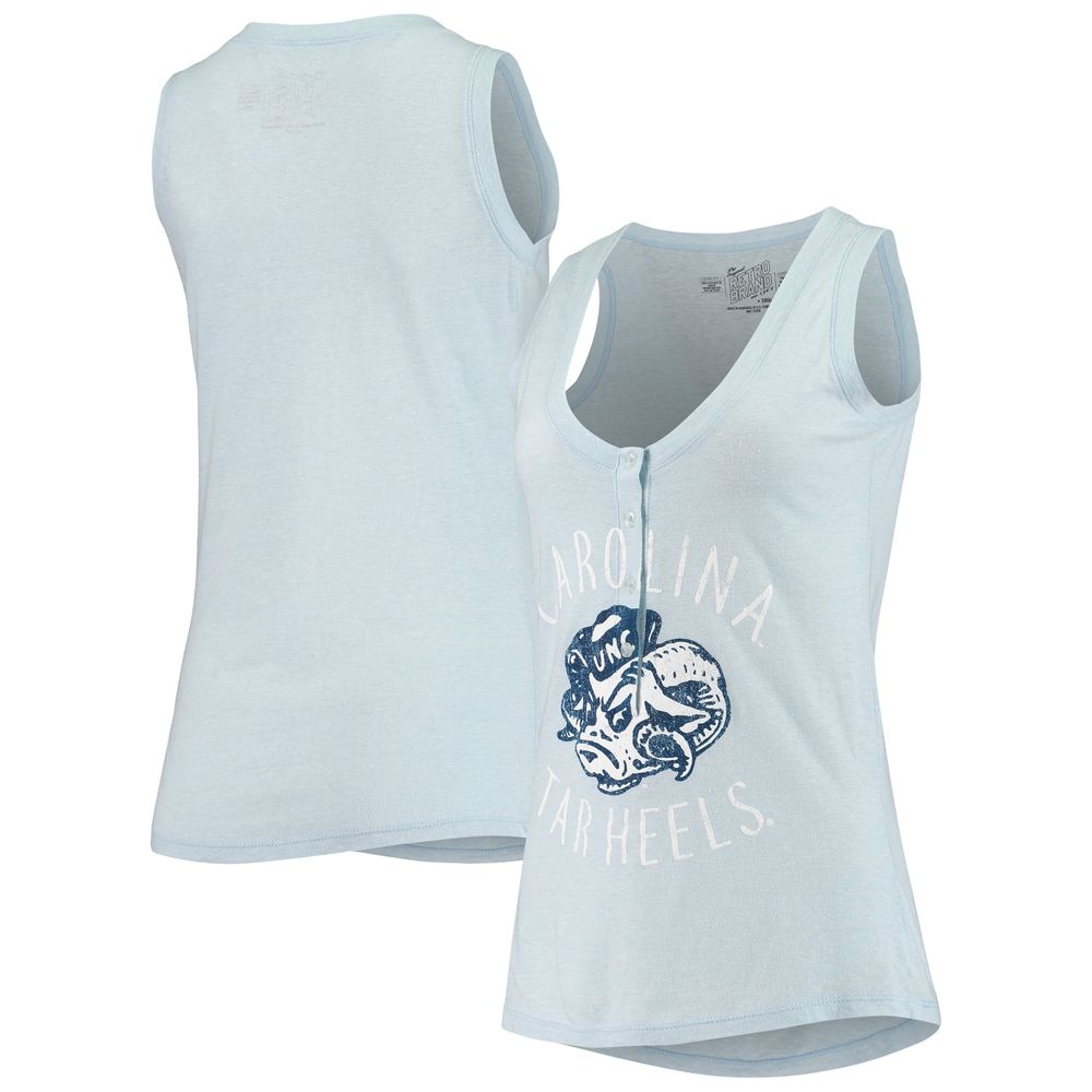 Women's Original Retro Brand Heathered Carolina Blue North Tar Heels Relaxed Henley V-Neck Tri-Blend Tank Top