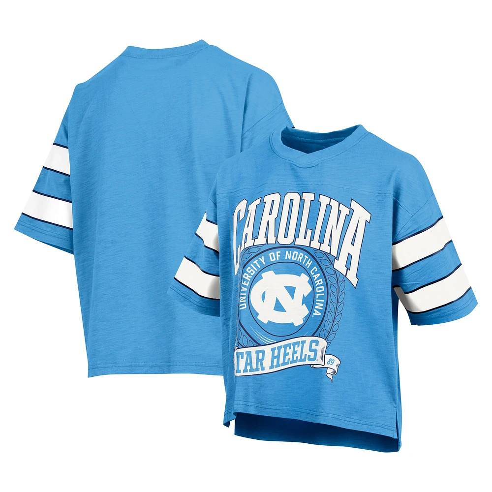 T-shirt à rayures et manches Emily pour femme Pressbox Carolina Blue North Tar Heels