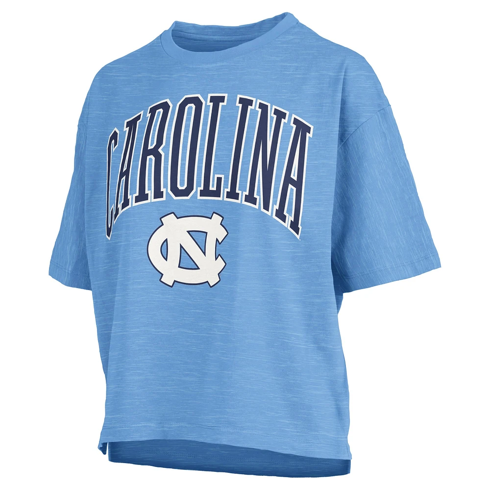 Women's Pressbox Carolina Blue North Tar Heels Nelson Arch Over Logo Waist Length Oversized Slub T-Shirt
