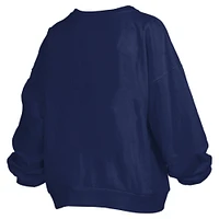 Women's Pressbox Navy North Carolina Tar Heels Janise Arch Over Logo Waist Length Oversized Pullover Sweatshirt