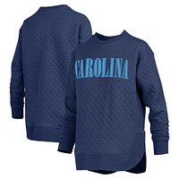 Women's Pressbox Navy North Carolina Tar Heels Quilted Long Sleeve Pullover Sweatshirt