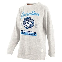 Women's Pressbox Oatmeal North Carolina Tar Heels Plus Comfy Cairo Terry Pullover Sweatshirt