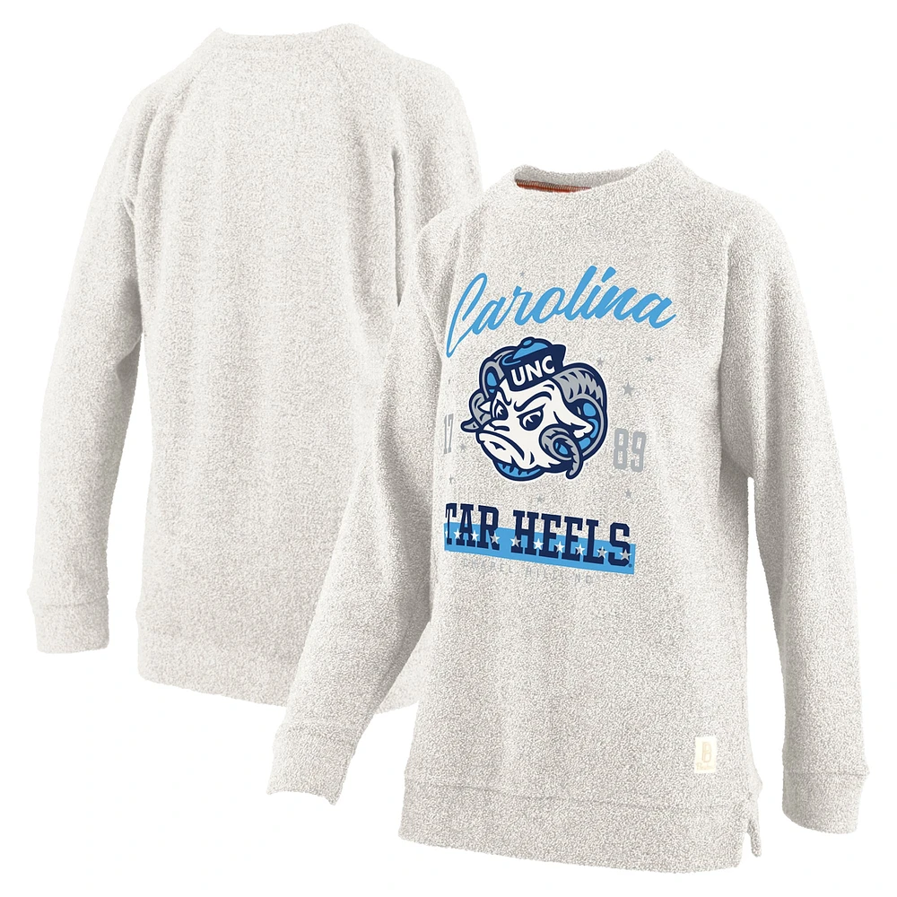 Women's Pressbox Oatmeal North Carolina Tar Heels Plus Comfy Cairo Terry Pullover Sweatshirt