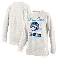 Women's Pressbox Oatmeal North Carolina Tar Heels Plus Comfy Cairo Terry Pullover Sweatshirt