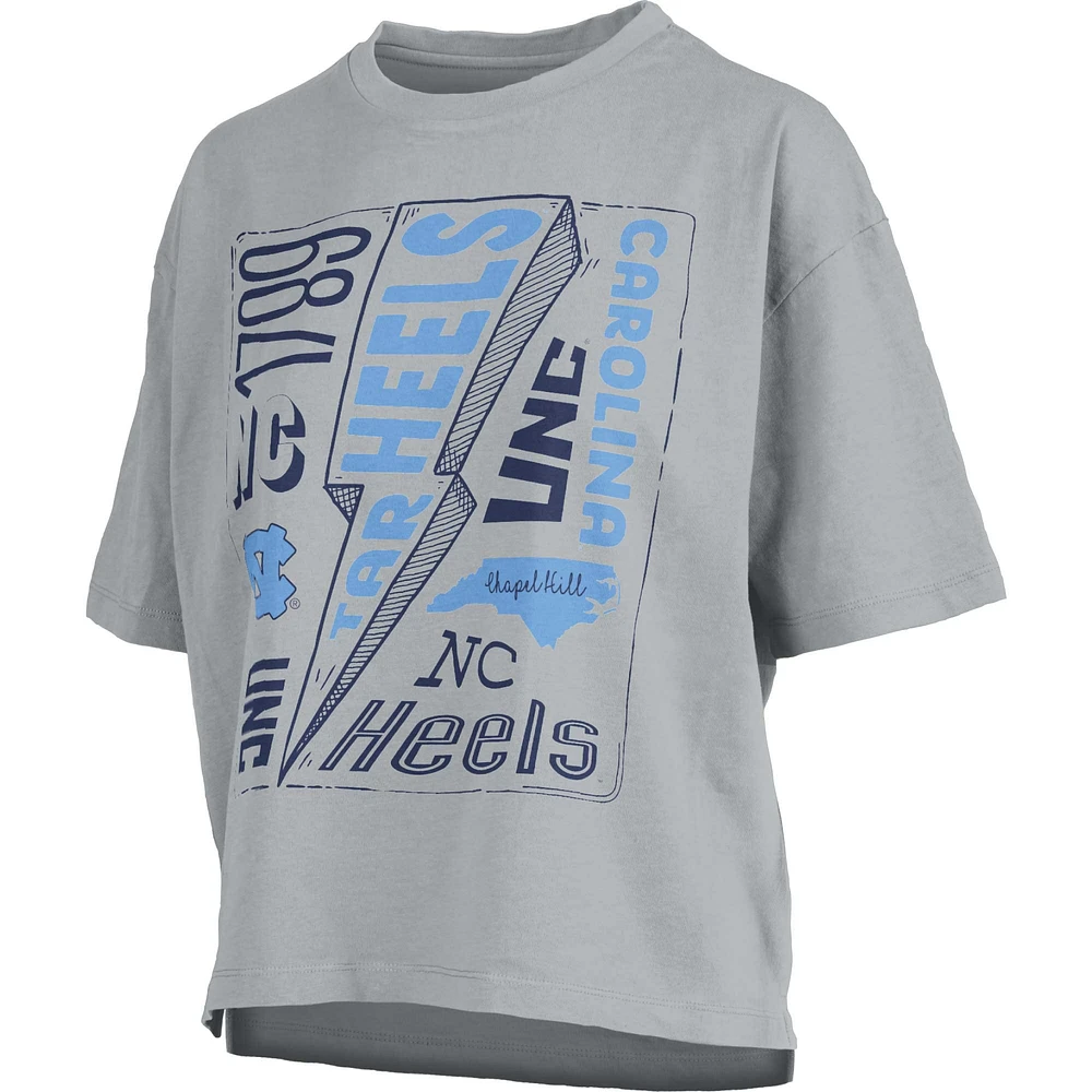 T-shirt Pressbox argenté pour femmes, North Carolina Tar Heels Rock & Roll School of