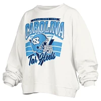 Women's Pressbox White North Carolina Tar Heels Janice Retro Logo Oversized Pullover Sweatshirt