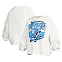 Women's Pressbox White North Carolina Tar Heels Janice Retro Logo Oversized Pullover Sweatshirt