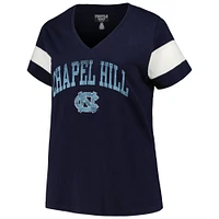 Women's Profile Heather Navy North Carolina Tar Heels Plus Arched City Sleeve Stripe V-Neck T-Shirt