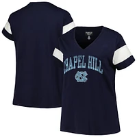 Women's Profile Heather Navy North Carolina Tar Heels Plus Arched City Sleeve Stripe V-Neck T-Shirt