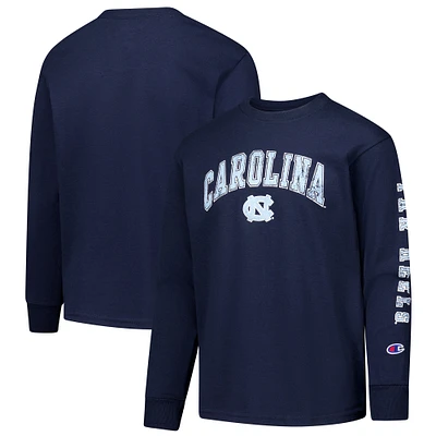 Youth Champion Navy North Carolina Tar Heels Distressed Arch Over Logo Long Sleeve T-Shirt