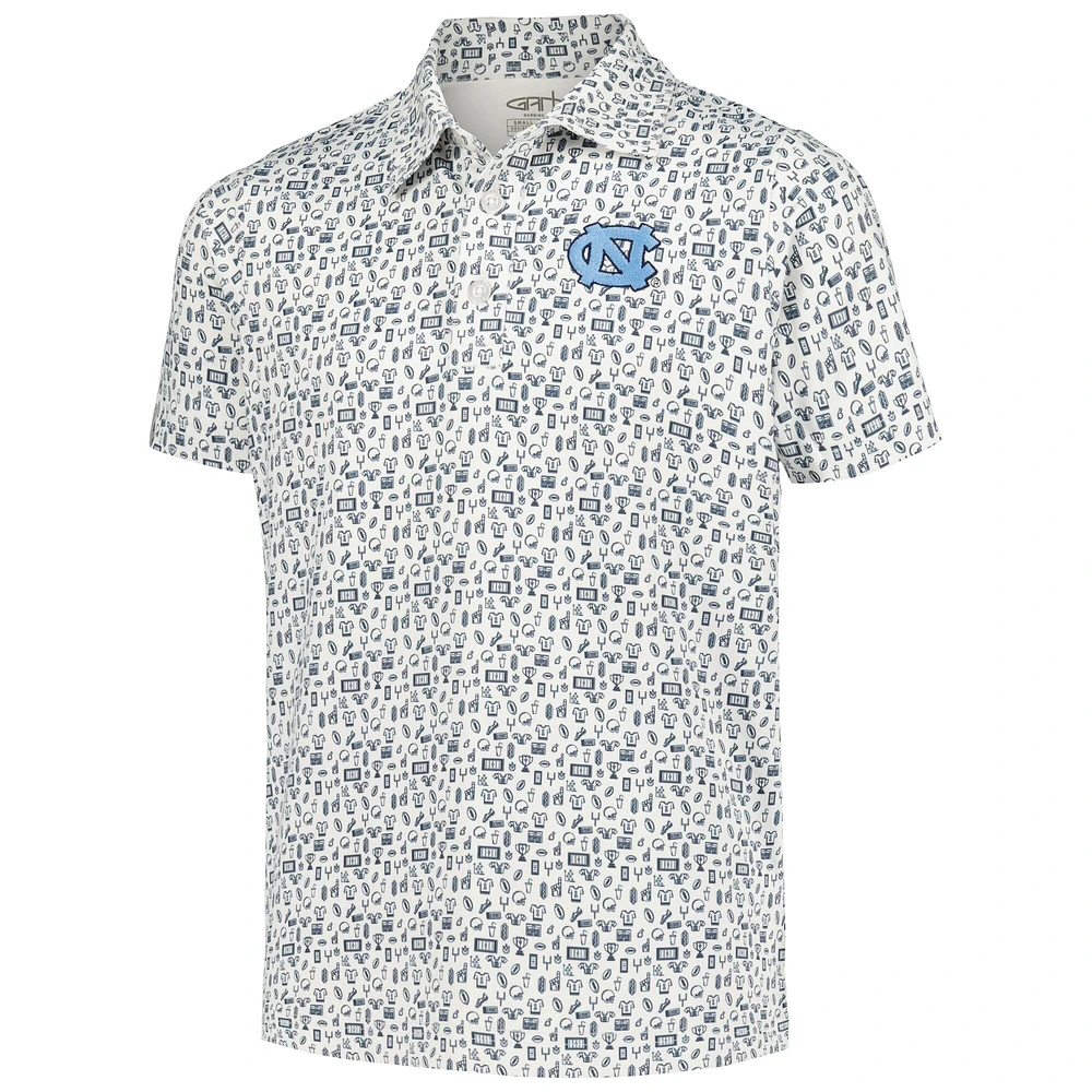 Youth Garb White North Carolina Tar Heels Allover Print Polo