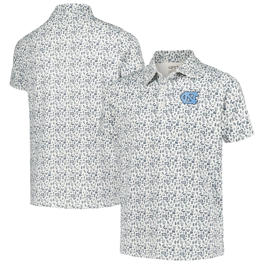 Youth Garb White North Carolina Tar Heels Allover Print Polo