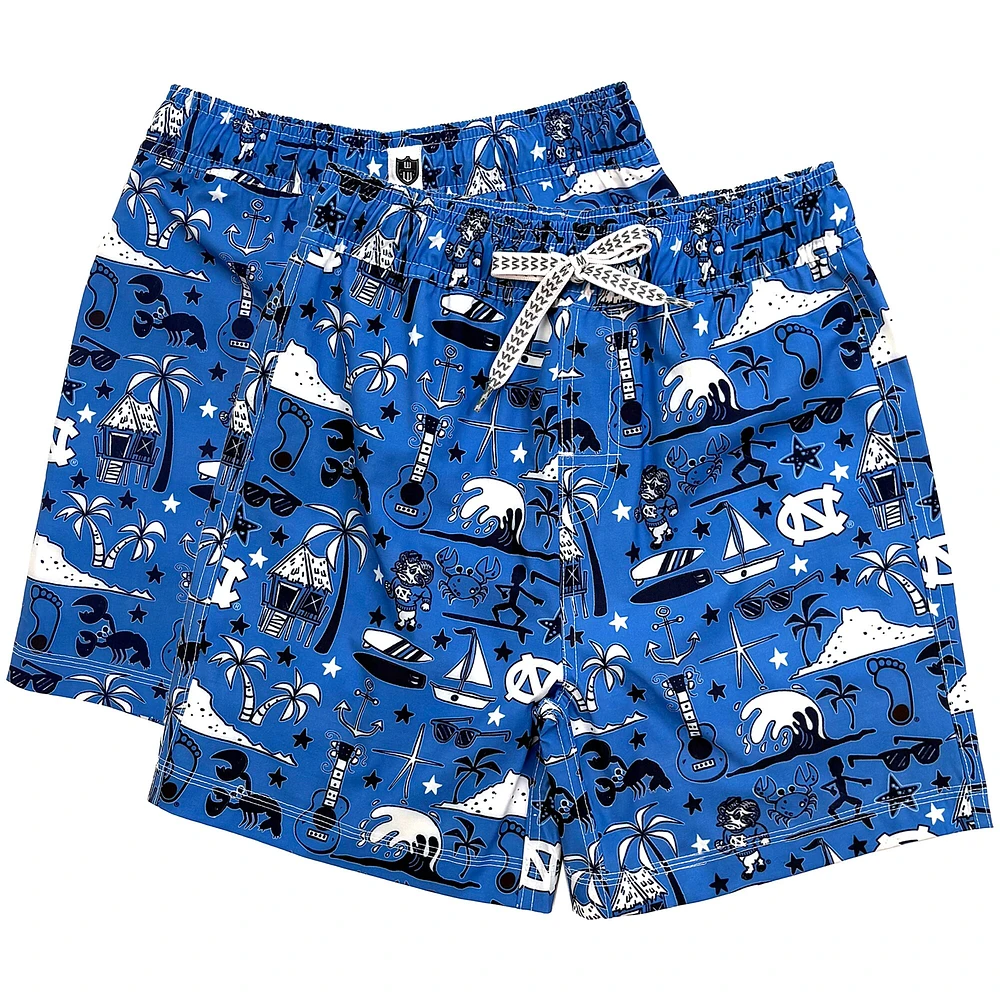 Youth Wes & Willy Carolina Blue North Tar Heels Luau Swim Trunks