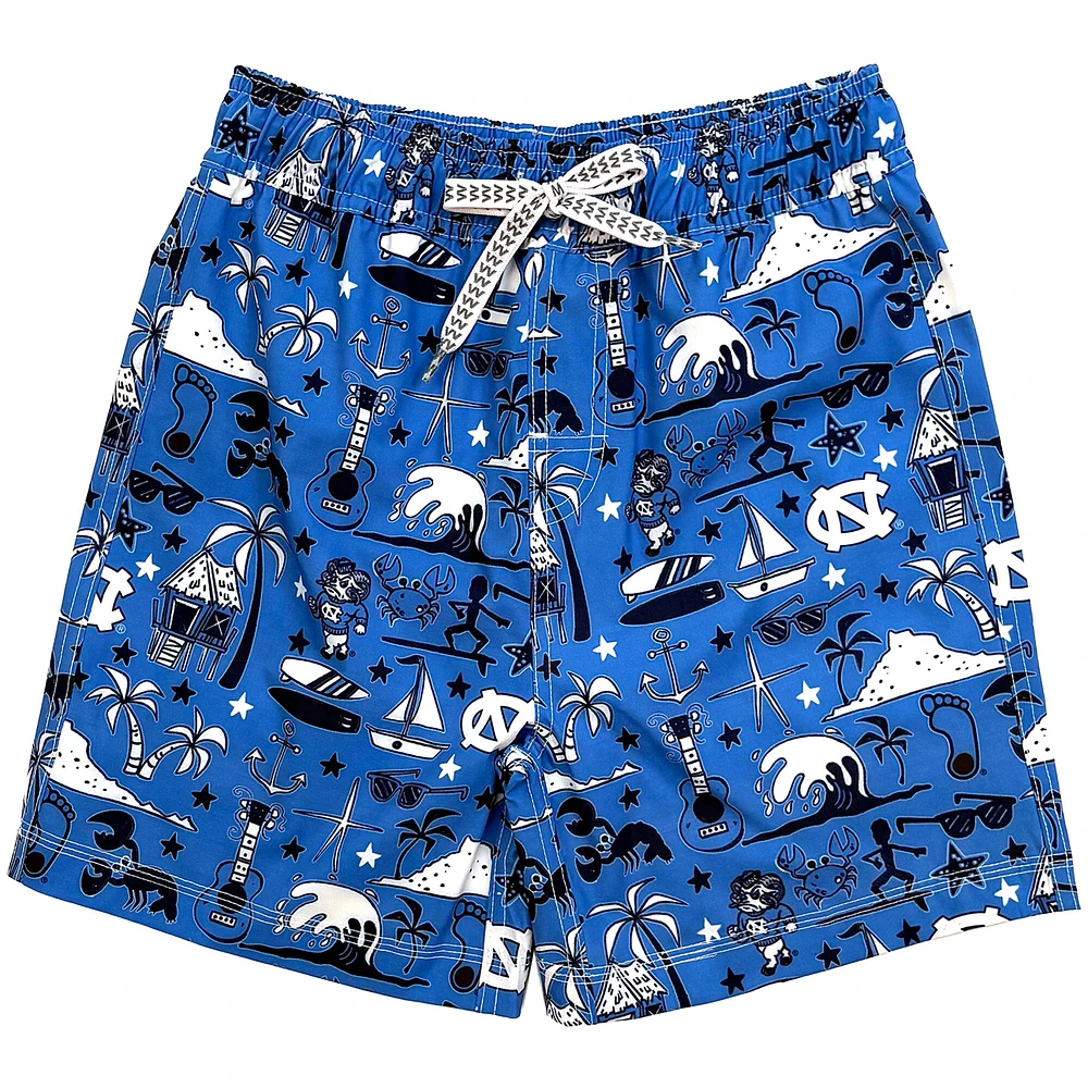 Youth Wes & Willy Carolina Blue North Tar Heels Luau Swim Trunks