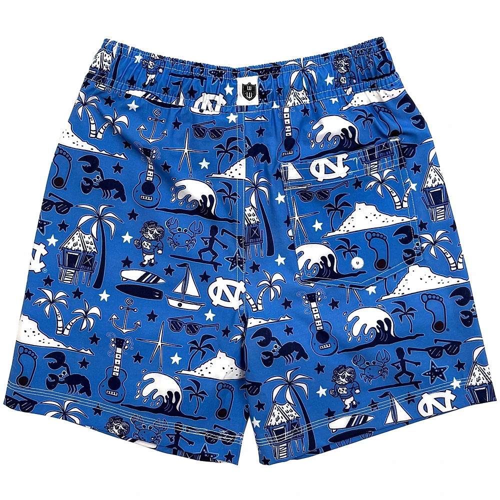 Youth Wes & Willy Carolina Blue North Tar Heels Luau Swim Trunks