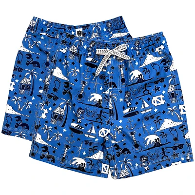 Youth Wes & Willy Carolina Blue North Tar Heels Luau Swim Trunks