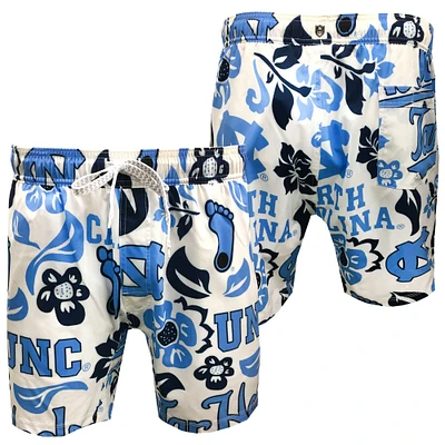 Youth Wes & Willy White North Carolina Tar Heels Allover Print Vault Tech Swim Trunks