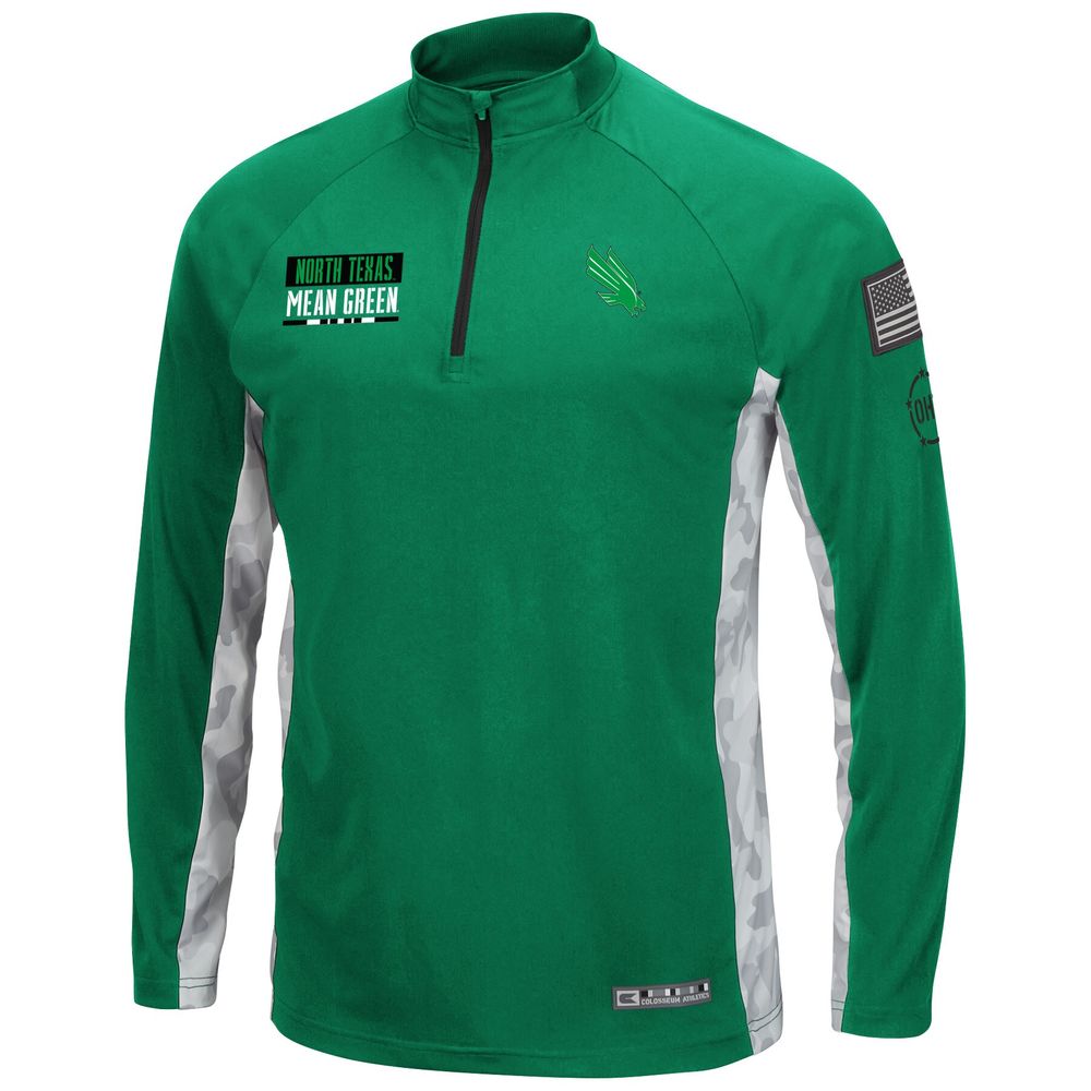 Men's Colosseum Green/Camo North Texas Mean Green OHT Military Appreciation Snow Cruise Raglan Quarter-Zip Top