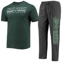 Men's Concepts Sport Heathered Charcoal/Kelly Green North Texas Mean Meter T-Shirt & Pants Sleep Set