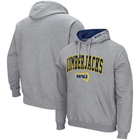 Men's Colosseum Heathered Gray Northern Arizona Lumberjacks Arch and Logo Pullover Hoodie
