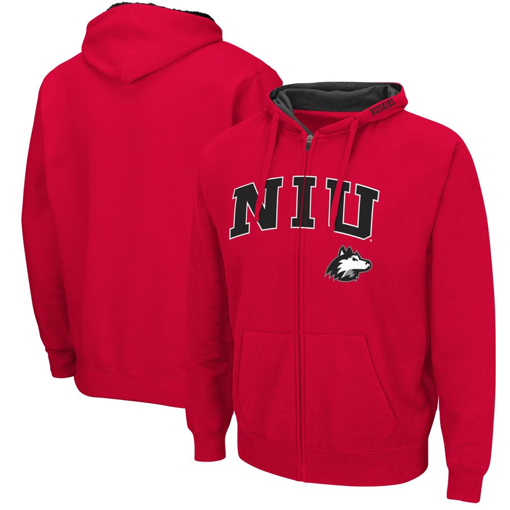 Men's Colosseum Cardinal Northern Illinois Huskies Arch & Logo 3.0 Full-Zip Hoodie