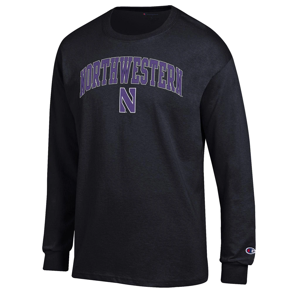 T-shirt à manches longues noir Champion Northwestern Wildcats pour homme avec logo Arch Over