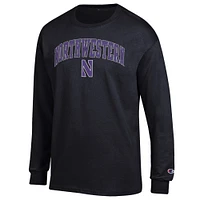 T-shirt à manches longues noir Champion Northwestern Wildcats pour homme avec logo Arch Over