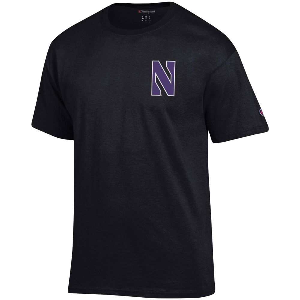 Men's Champion Black Northwestern Wildcats Stack 2-Hit T-Shirt