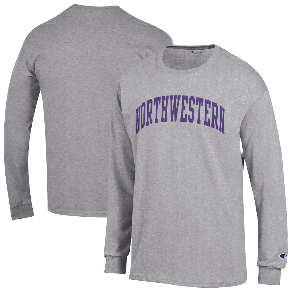 T-shirt à manches longues Champion Heather Grey Northwestern Wildcats Basic Arch pour homme