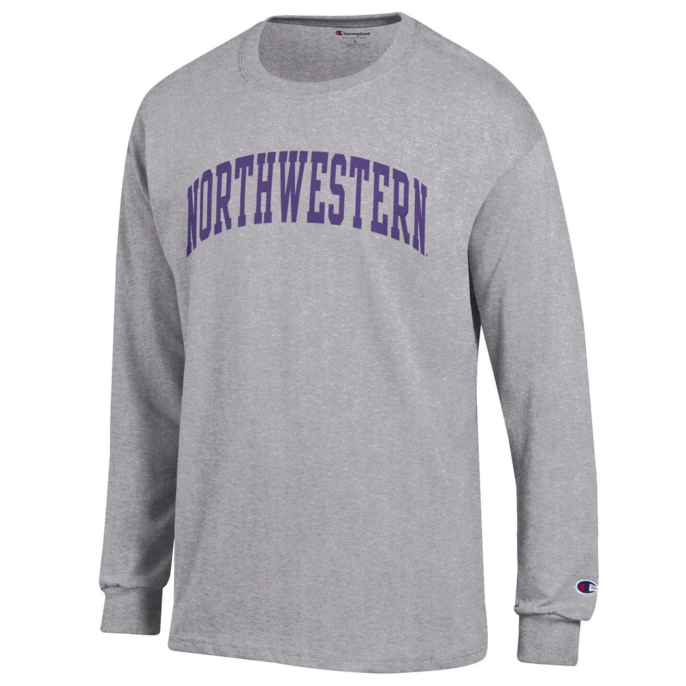 T-shirt à manches longues Champion Heather Grey Northwestern Wildcats Basic Arch pour homme